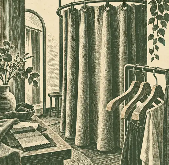 Illustration of apparel retailers equipment and workspace