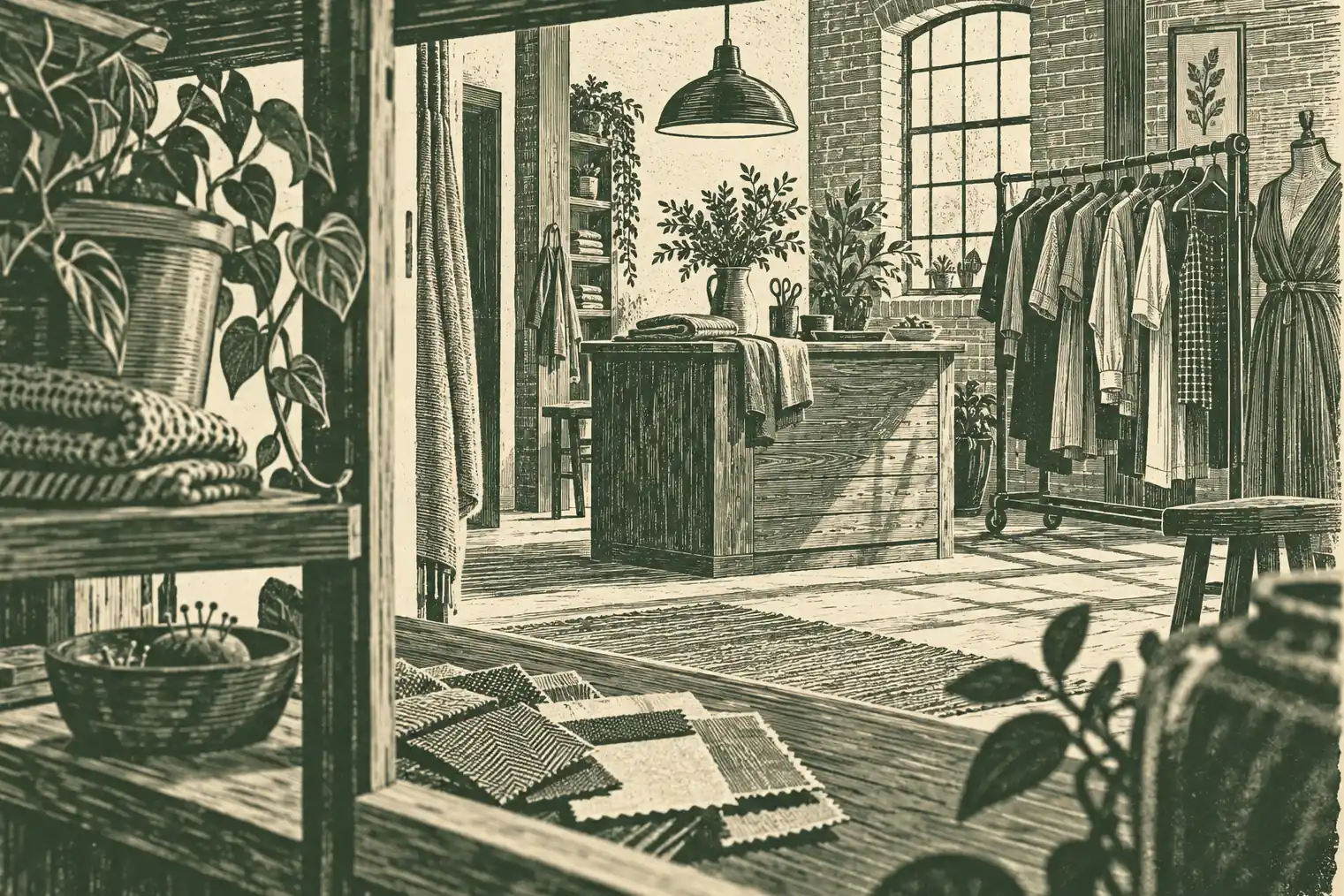 Illustration of apparel retailers and their working space