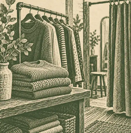 Illustration of apparel retailers equipment and workspace